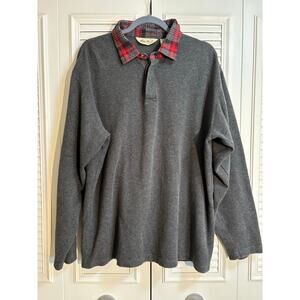 EDDIE BAUER Sz L Long Sleeve Waffle Knit Thermal Sweater w Plaid Collar